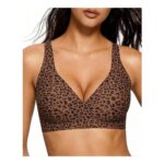 Happriue Leopard Print Jelly Bra, Wireless Deep-V