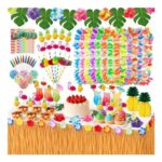 Hawaiian Luau Decorations Set with Grass Table Skirt and Garlands