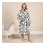 Heart Print Teddy Marl Dressing Gown