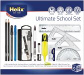 Helix Ultimate Stationery Set Complete School Supplies Kit with Highlighter, Pens, Pencils, Compass, Ruler, Pencil Sharpener, Eraser & Geometry Set Back to School Exam & Revision Essentials