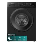 Hisense 9kg Washing Machine, Black, 1400rpm Spin Speed, Auto Wash, Steam Hygiene, Quick Wash, Inverter Motor, 15 Programmes