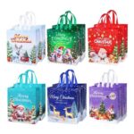 HuiCloud Large Christmas Tote Bags, 12-Pack, Reusable Non-Woven