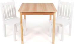 Humble Crew Kids Wooden Table and 2 Chairs Set for Children and Toddlers – Square Activity Table & Chair Set for Arts, Crafts and Snack Time – Natural Wood/White