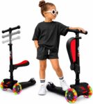 Hurtle 3-Wheel Tri Scooter for Kids ages 4-7, Scooter with Seat, Foldable, Flashing Lights, Adjustable Height