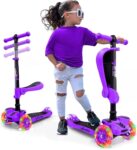 Hurtle 3-Wheel Tri Scooter for Kids ages 4-7, Scooter with Seat, Foldable, Flashing Lights, Adjustable Height