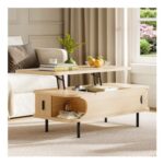IRONCK Lift-Top Coffee Table with Storage, Light Oak 101x51x52cm