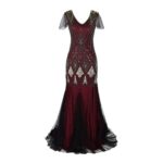 IWEMEK Vintage 1920s Gatsby Flapper Dress, Burgundy/Gold, XXL