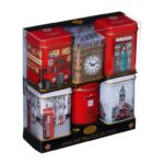 Iconic London Sights 6x Tea Tins with Fine English Breakfast Loose Leaf Tea, British Souvenir, Big Ben