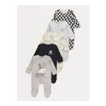Icons Print Zip Fasten Sleepsuits 5 Pack