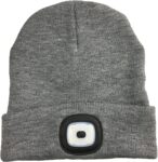 InGenious USB Rechargeable IP54 LED Beanie Adjustable Ultra Bright Woolly Hat Grey