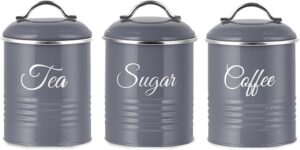 Innoteck Tea Coffee Sugar Canisters Set, 3 x 1.3L Airtight Tins, Dark Grey