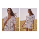 Ivory Embroidered Floral Tie Front Short Sleeve Scallop Blouse