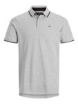 JACK & JONES Mens Paulos Slim Fit Pique Polo Shirt (Light Grey Melange, Size S)