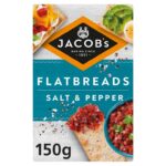 JACOBS Flatbread Salt & Pepper Crackers 150g S&S £1.28/£1.15