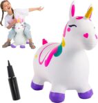 JOYIN Animal Bouncy Hopper for Kids, Inflatable Unicorn Ride-On Space Hopper with Hand Pump, Jumping Horse Bouncy Toys for Girls Boys, Gift for Kids Aged 3 4 5 6, Inflatable Toys Indoors Outdoors