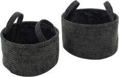 JVL Metro Set of 2 Round Storage Baskets with Handles, Home Tidy Solutions, Black