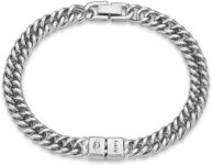 Jeweidea Personalised Mens Bracelet with Name Icon Engraving Stainless Steel Bead Cuban Bracelet Gift for Dad Grandad Fathers Day Personalised Gift for Men
