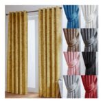 John Aird Crushed Velvet Fully Lined Eyelet Curtains, Ochre, 46×54