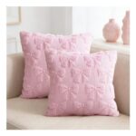 Joymaison 45×45 Pink Bow Plush Pillow Covers (Pack of 2)