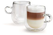 Judge Duo Latte Set of 2 Double Walled Glass Coffee Cups with Handle, Hollow Vacuum Sealed, Heat Resistant, 325ml – Prime Exclusive