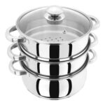 Judge Essential 3-Tier Stainless Steel Steamer 20cm Glass Lid Induction-Ready
