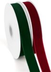 KINGLAKE Dark Red and Green Velvet Ribbon, 20mm x 10 Yards, 2 Rolls