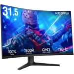 KOORUI 32 Inch Curved Gaming Monitor, QHD 1440P, 170Hz, VA 1500R, 1ms, 90% DCI-P3, Adaptive Sync KOORUI OFFICE /FBA