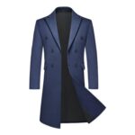 KUDMOL Mens Long Trench Coat Winter Double-Breasted Wool Blend Peacoat