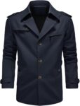 KUDORO Mens Casual Trench Jacket Lightweight Short Military Windbreaker