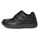 Kickers Boys Reasan Twin Strap Black Leather School Shoes Sporty Comfort Durable & Flexible – Size 11 UK Child (Prime Exclusive)