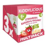 Kiddylicious Strawberry Banana Yoghurt Fruit Pouches, 6m, 12-Pack
