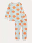 Kids Blue Striped Pumpkin ( Halloween ) Pyjamas Free Click and Collect Ages 1.5 to 14