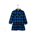 Kids Check Shirt Dress in Blue Size 7-8