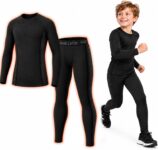 Kids Thermal Base Layer Set, Fleece Lined Athletic Football Skins Compression Set with Side Ribbed Design, Long Sleeve Top and Leggings Warm Base Layer Kids for Sport Football Biking Ski & Daily Life