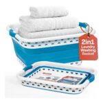 Klass Home Collection 58L Collapsible Laundry Basket, Blue, 2-Handle