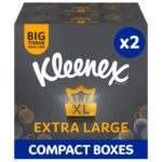 Kleenex Extra Large Facial Tissues – 2 Compact Tissue Boxes Soft, Strong and Extra Big
