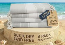 LANE LINEN Oversized Beach Towels 4 Pack, 39×71 Cotton Rich & Quick Dry Pool Towels, Pre-Washed, Sand-Free & Absorbent Travel Towels for Adults, Grey