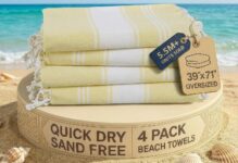 LANE LINEN Oversized Turkish Beach Towels 4 Pack, 39×71 Cotton Rich & Quick Dry Pool Towels, Pre-Washed, Sand-Free & Lightweight Travel Towels for Adults, Yellow