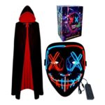 LED Halloween Mask and Reversible Hooded Cape (Blue/Red)