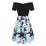 LEEDYA Off-Shoulder Floral Swing Dress, Green, Size S
