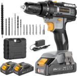LEEIKOO Cordless Drill 21V, 42Nm Power Drill with 2 x 2.0Ah Batteries