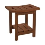 LUE BONA Solid Teak Shower Stool with Shelf and Handles
