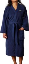 Lacoste Classic Pique 100% Cotton Bath Robe for Men & Women, One Size Fits Most, Black Iris Amazons Choice