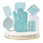 Lane Linen 20pc Kitchen Towels, Dish Cloths and Mitts Aqua