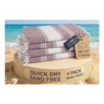 Lane Linen Oversized Turkish Beach Towels, 4-Pack, 39×71, Quick-Dry, Mauve