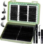 Lash Clusters Kit 540pcs D Curl mixed Length 10-22mm Wispy Cluster Lashes Kit Soft and Comfortable False Eyelashes Extension Kit, DIY Long Lasting Lashes At Home