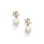Lauren by Ralph Lauren Pave Logo & Pearl Drop Earrings