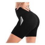 Leafigure High-Waisted Cycling Shorts with Pockets, Black, S/M
