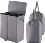 Lifewit 136L Double Laundry Basket with Lid, 2 Compartments, Grey