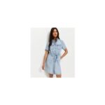 Light Blue Lightweight Denim Shirt a Line Mini Dress